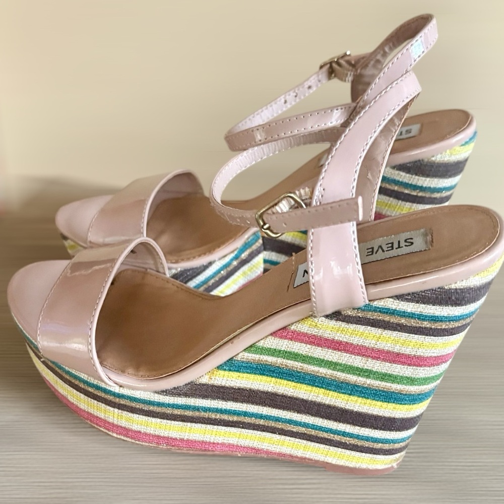 Steve Madden Nude Striped Wedge Sandals